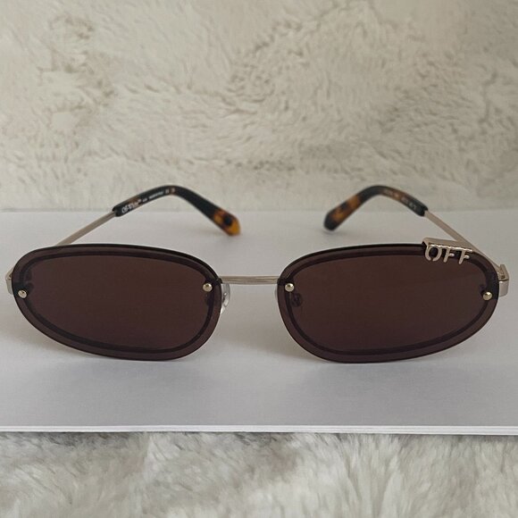 NEW OFF-WHITE OERI13M MIAMI 7664 SUNGLASSES UNISEX OVAL BROWN GOLD main image 8